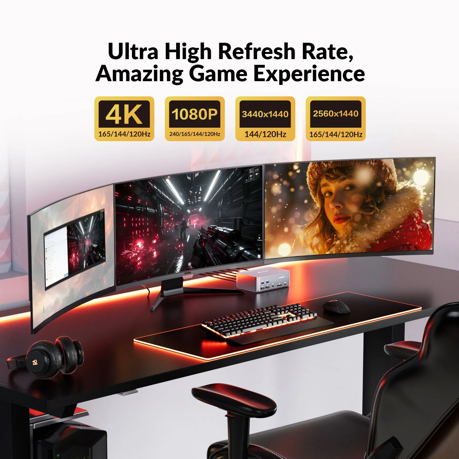 iDock D23 8K DisplayPort KVM Switch Docking Station for 2 Desktop PCs, Triple Monitor Design, 1G Ethernet, USB 3.0, 165/144/120Hz for Gaming - Image 5