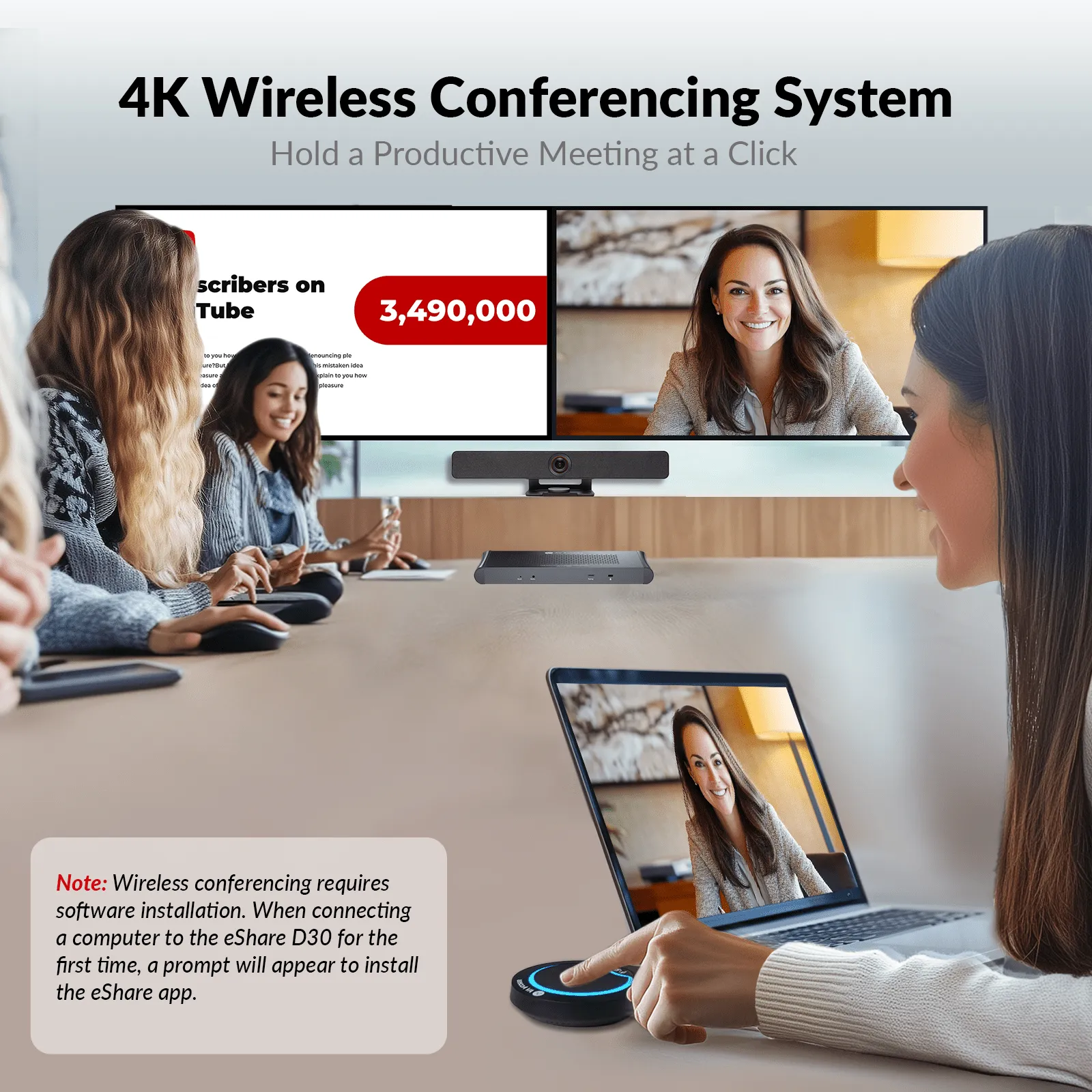 eShare W90 4K Wireless Conferencing System for Video Presentation & Collaboration, Dual HDMI Output, Quad View, Full-Featured USB-C - Image 6