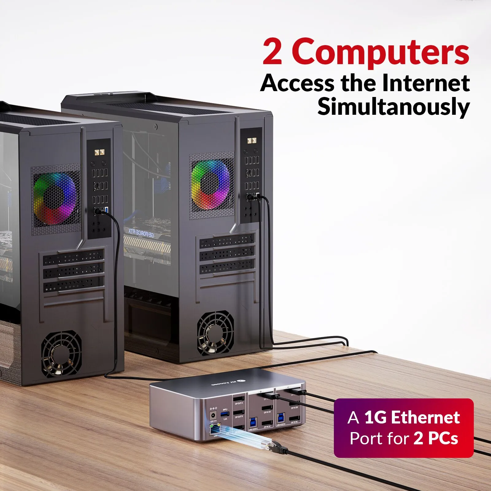 iDock D23 8K DisplayPort KVM Switch Docking Station for 2 Desktop PCs, Triple Monitor Design, 1G Ethernet, USB 3.0, 165/144/120Hz for Gaming - Image 6